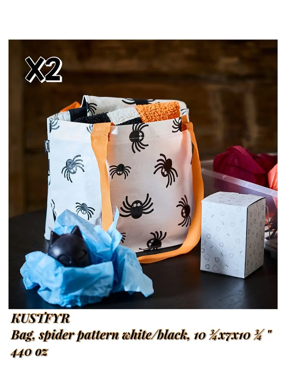 Spider Pattern Tote Bag with Orange Handles